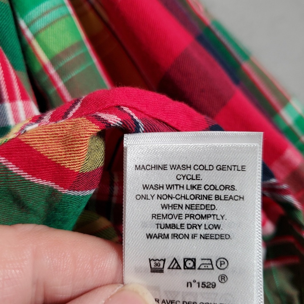Lauren Ralph Lauren Top Womens L Red Green Plaid Roll Tab Preppy Americana Cabin - Picture 8 of 10